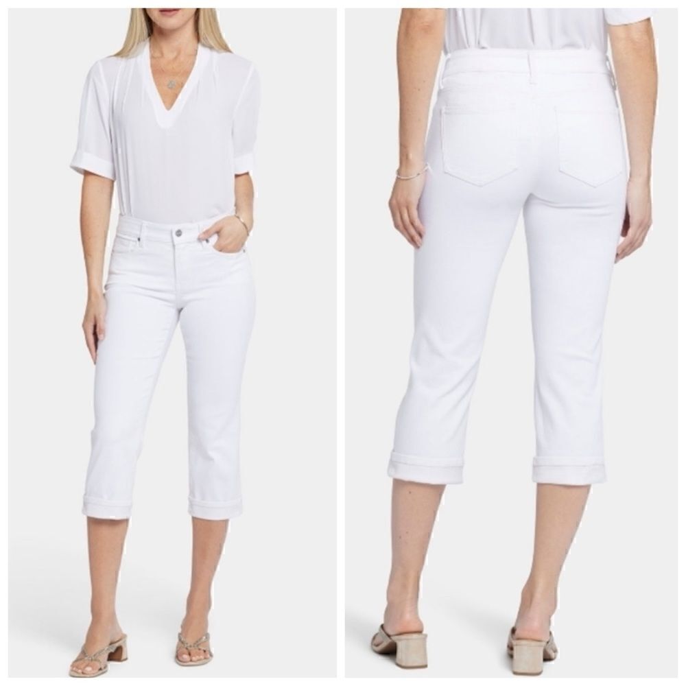 NYDJ Marilyn Straight Crop Jeans with Cuff Detail Cool Embrace Liftxtuck Sz 14